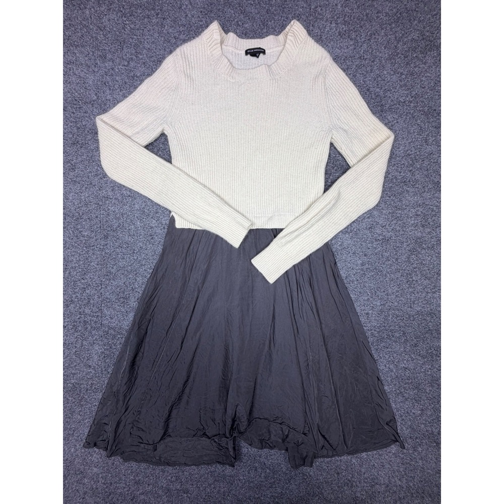 Club Monaco Mixed Media Sweater Dress Cream Grey Wool Cashmere Angora XS